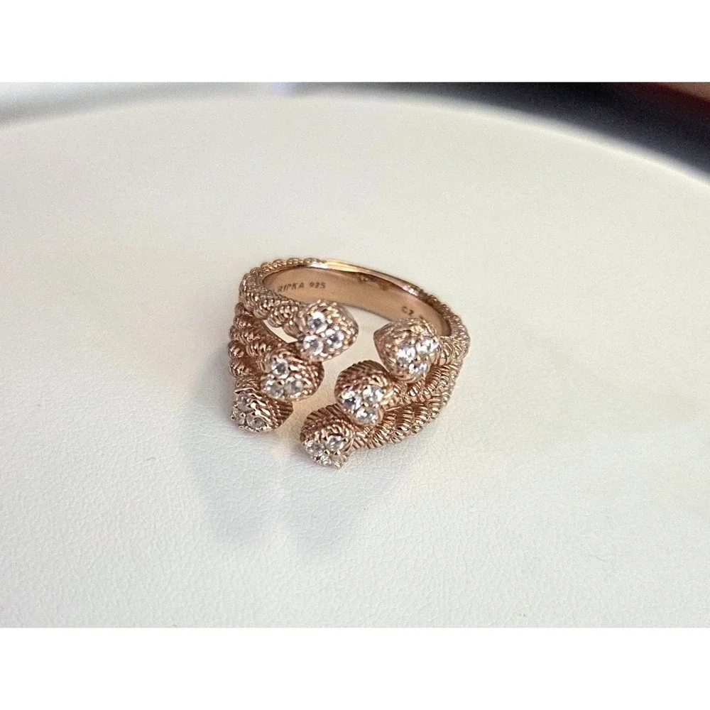 Judith Ripka Sterling Silver 925 Rose Gold Vermeil CZ‎ Heart 3 Band Ring Sz 7.75